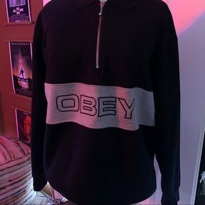 Obey Baron Black Half Zip polo sweatshirt